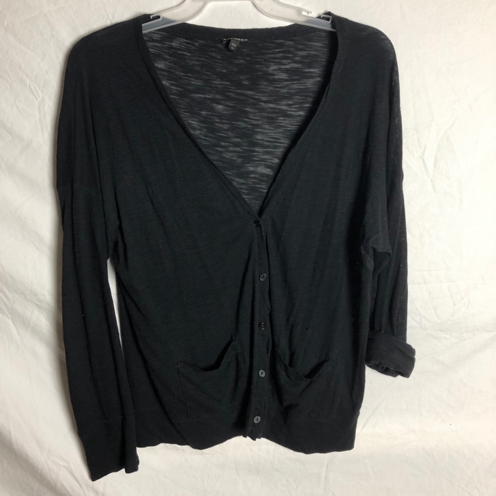 Black, button down cardigan